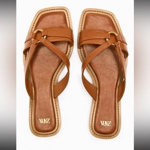 Zara Brown Flat Strappy Sandals
